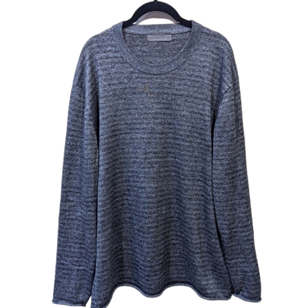 Icebreaker Merino Wool/Linen Striped Gray & Blue Crew Neck Sweater (XL)
